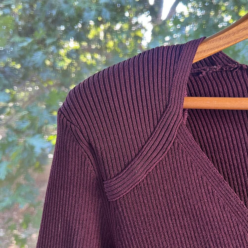 Sandro Women's Burgundy Ribbed Knit Long Sleeve Mini Dress Size XS - Picture 5 of 12